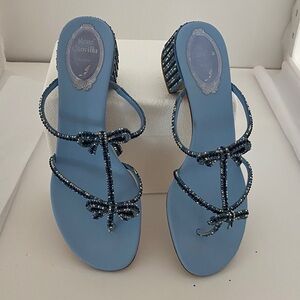 Rene Caovilla Blue Beaded Sandals